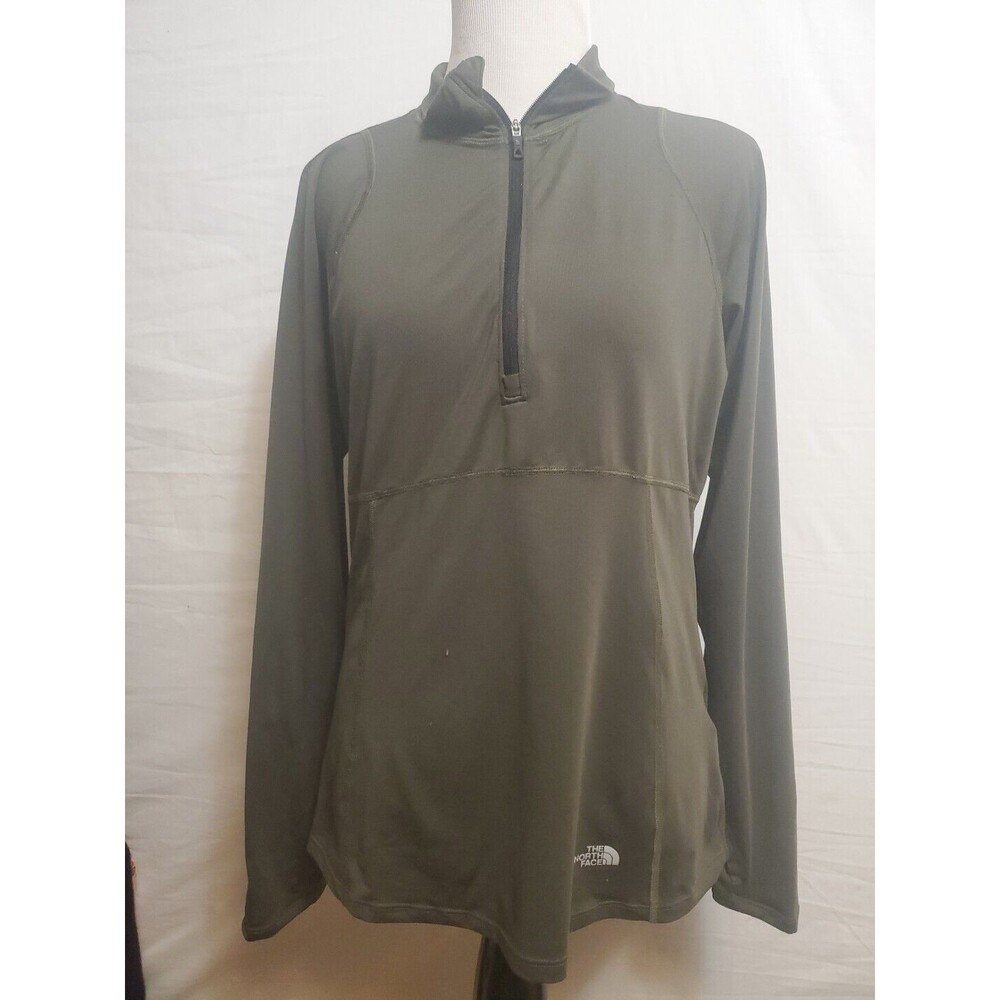 North Face Olive Green 1/4 Zip Pullover Long Sleeve Athletic Athleisure Shirt M